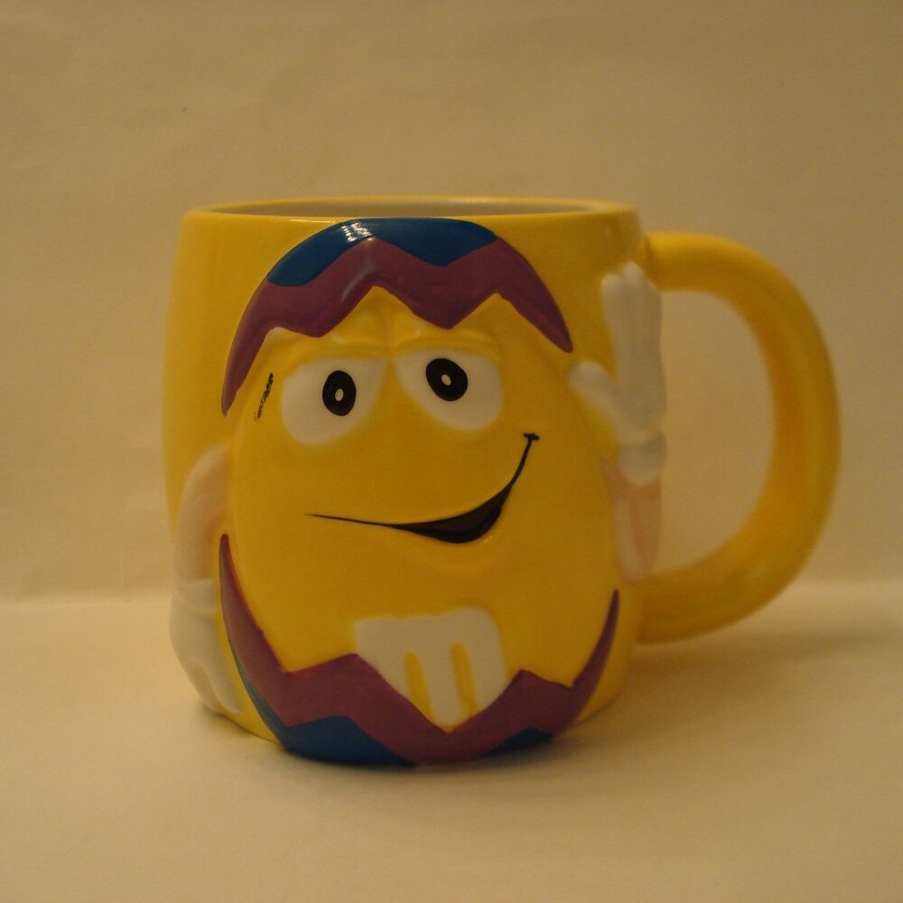 Yellow M&M Ceramic Coffee Mug Galerie 3D Purple Easter Egg Cup Collectible